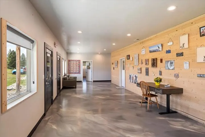 The heated and air-conditioned interior of the ranch building.