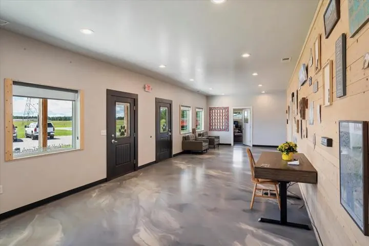 The main corridor of the ranch building, staffed around the clock.